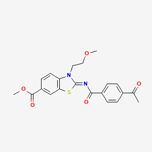 molecular formula C21H20N2O5S B2840062 methyl (2Z)-2-[(4-acetylbenzoyl)imino]-3-(2-methoxyethyl)-2,3-dihydro-1,3-benzothiazole-6-carboxylate CAS No. 864975-28-0