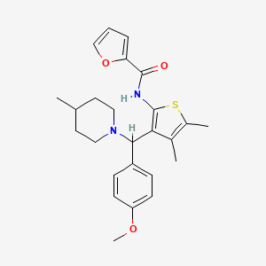 molecular formula C25H30N2O3S B2840074 N-{3-[(4-Methoxyphenyl)(4-methylpiperidin-1-YL)methyl]-4,5-dimethylthiophen-2-YL}furan-2-carboxamide CAS No. 622800-86-6