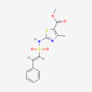 molecular formula C14H14N2O4S2 B2840084 methyl 4-methyl-2-[[(E)-2-phenylethenyl]sulfonylamino]-1,3-thiazole-5-carboxylate CAS No. 1311999-53-7