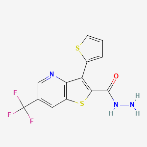 molecular formula C13H8F3N3OS2 B2840086 3-(2-Thienyl)-6-(trifluoromethyl)thieno[3,2-b]pyridine-2-carbohydrazide CAS No. 477854-04-9