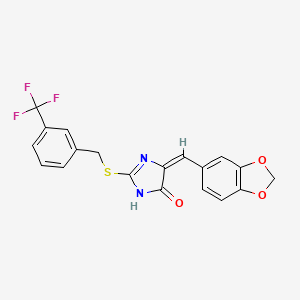 molecular formula C19H13F3N2O3S B2840105 (4E)-4-[(2H-1,3-benzodioxol-5-yl)methylidene]-2-({[3-(trifluoromethyl)phenyl]methyl}sulfanyl)-4,5-dihydro-1H-imidazol-5-one CAS No. 860612-11-9