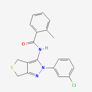 molecular formula C19H16ClN3OS B2840106 N-[2-(3-chlorophenyl)-2H,4H,6H-thieno[3,4-c]pyrazol-3-yl]-2-methylbenzamide CAS No. 450340-59-7