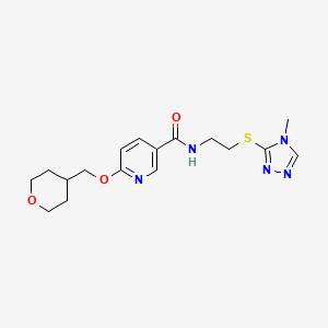 molecular formula C17H23N5O3S B2840132 N-(2-((4-methyl-4H-1,2,4-triazol-3-yl)thio)ethyl)-6-((tetrahydro-2H-pyran-4-yl)methoxy)nicotinamide CAS No. 2034615-97-7