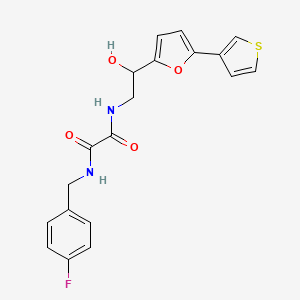 molecular formula C19H17FN2O4S B2840133 N'-[(4-fluorophenyl)methyl]-N-{2-hydroxy-2-[5-(thiophen-3-yl)furan-2-yl]ethyl}ethanediamide CAS No. 2034491-42-2