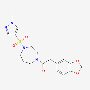 2-(benzo[d][1,3]dioxol-5-yl)-1-(4-((1-methyl-1H-pyrazol-4-yl)sulfonyl)-1,4-diazepan-1-yl)ethanone