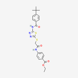 molecular formula C24H26N4O4S2 B2840203 ethyl 4-(2-{[5-(4-tert-butylbenzamido)-1,3,4-thiadiazol-2-yl]sulfanyl}acetamido)benzoate CAS No. 392293-26-4