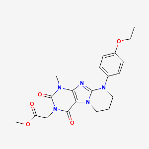 molecular formula C20H23N5O5 B2840250 methyl 2-[9-(4-ethoxyphenyl)-1-methyl-2,4-dioxo-1H,2H,3H,4H,6H,7H,8H,9H-pyrimido[1,2-g]purin-3-yl]acetate CAS No. 845669-70-7