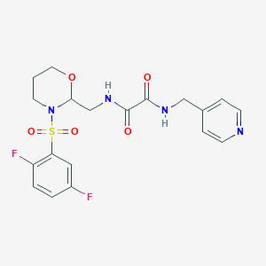 molecular formula C19H20F2N4O5S B2840315 N1-((3-((2,5-二氟苯基)磺酰)-1,3-噁唑环己-2-基甲基)-N2-(吡啄-4-基甲基)草酰胺 CAS No. 869071-93-2