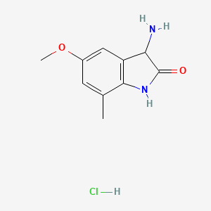 molecular formula C10H13ClN2O2 B2840324 3-Amino-5-methoxy-7-methyl-1,3-dihydroindol-2-one;hydrochloride CAS No. 2243509-07-9