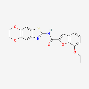 molecular formula C20H16N2O5S B2840346 N-(6,7-dihydro-[1,4]dioxino[2,3-f][1,3]benzothiazol-2-yl)-7-ethoxy-1-benzofuran-2-carboxamide CAS No. 921784-82-9