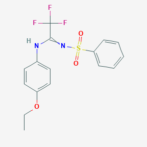 molecular formula C16H15F3N2O3S B284035 N'-(benzenesulfonyl)-N-(4-ethoxyphenyl)-2,2,2-trifluoroethanimidamide 