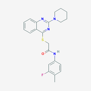 molecular formula C22H23FN4OS B2840377 N-(3-fluoro-4-methylphenyl)-2-{[2-(piperidin-1-yl)quinazolin-4-yl]sulfanyl}acetamide CAS No. 1115469-88-9