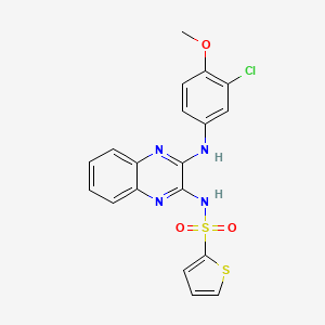 molecular formula C19H15ClN4O3S2 B2840430 N-(3-((3-chloro-4-methoxyphenyl)amino)quinoxalin-2-yl)thiophene-2-sulfonamide CAS No. 714284-05-6