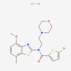 molecular formula C20H23BrClN3O3S2 B2840485 5-BROMO-N-(4-METHOXY-7-METHYL-1,3-BENZOTHIAZOL-2-YL)-N-[2-(MORPHOLIN-4-YL)ETHYL]THIOPHENE-2-CARBOXAMIDE HYDROCHLORIDE CAS No. 1216599-70-0