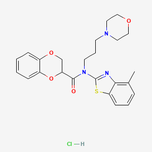 molecular formula C24H28ClN3O4S B2840488 N-(4-methylbenzo[d]thiazol-2-yl)-N-(3-morpholinopropyl)-2,3-dihydrobenzo[b][1,4]dioxine-2-carboxamide hydrochloride CAS No. 1215558-18-1