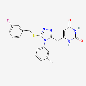 molecular formula C21H18FN5O2S B2840558 6-[(5-{[(3-fluorophenyl)methyl]sulfanyl}-4-(3-methylphenyl)-4H-1,2,4-triazol-3-yl)methyl]-1,2,3,4-tetrahydropyrimidine-2,4-dione CAS No. 852047-84-8