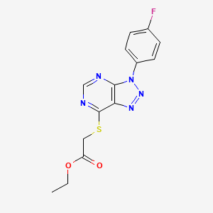 molecular formula C14H12FN5O2S B2840565 ethyl 2-{[3-(4-fluorophenyl)-3H-[1,2,3]triazolo[4,5-d]pyrimidin-7-yl]sulfanyl}acetate CAS No. 863460-55-3