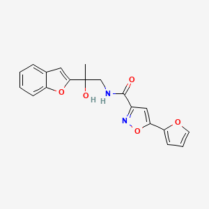 molecular formula C19H16N2O5 B2840583 N-[2-(1-benzofuran-2-yl)-2-hydroxypropyl]-5-(furan-2-yl)-1,2-oxazole-3-carboxamide CAS No. 2034545-54-3