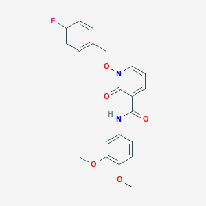 molecular formula C21H19FN2O5 B2840587 N-(3,4-dimethoxyphenyl)-1-[(4-fluorophenyl)methoxy]-2-oxo-1,2-dihydropyridine-3-carboxamide CAS No. 868678-53-9