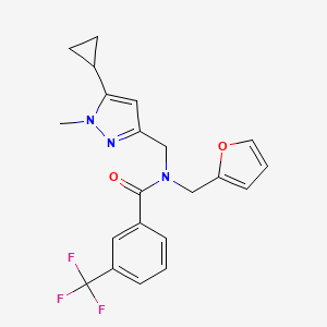 molecular formula C21H20F3N3O2 B2840643 N-((5-cyclopropyl-1-methyl-1H-pyrazol-3-yl)methyl)-N-(furan-2-ylmethyl)-3-(trifluoromethyl)benzamide CAS No. 1790203-30-3