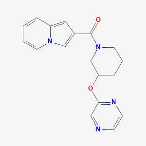 molecular formula C18H18N4O2 B2840647 Indolizin-2-yl(3-(pyrazin-2-yloxy)piperidin-1-yl)methanone CAS No. 2034474-21-8