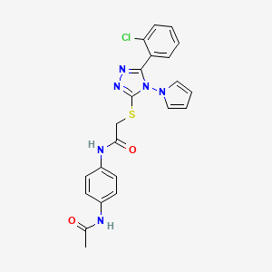 molecular formula C22H19ClN6O2S B2840648 N-(4-acetamidophenyl)-2-((5-(2-chlorophenyl)-4-(1H-pyrrol-1-yl)-4H-1,2,4-triazol-3-yl)thio)acetamide CAS No. 886932-25-8