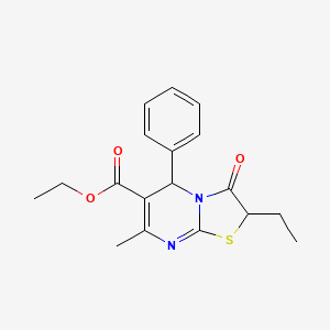molecular formula C18H20N2O3S B2840752 ethyl 2-ethyl-7-methyl-3-oxo-5-phenyl-2H,3H,5H-[1,3]thiazolo[3,2-a]pyrimidine-6-carboxylate CAS No. 123044-05-3