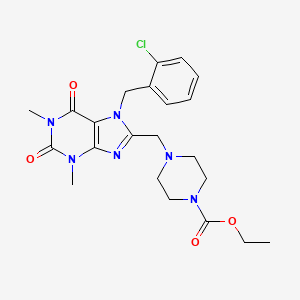 molecular formula C22H27ClN6O4 B2840791 ethyl 4-({7-[(2-chlorophenyl)methyl]-1,3-dimethyl-2,6-dioxo-2,3,6,7-tetrahydro-1H-purin-8-yl}methyl)piperazine-1-carboxylate CAS No. 851938-95-9