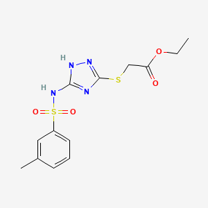 molecular formula C13H16N4O4S2 B2840874 ethyl 2-[(3-{[(3-methylphenyl)sulfonyl]amino}-1H-1,2,4-triazol-5-yl)sulfanyl]acetate CAS No. 866010-90-4