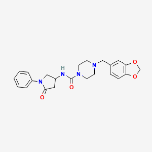 molecular formula C23H26N4O4 B2840881 4-(benzo[d][1,3]dioxol-5-ylmethyl)-N-(5-oxo-1-phenylpyrrolidin-3-yl)piperazine-1-carboxamide CAS No. 887212-31-9