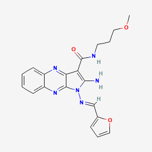 molecular formula C20H20N6O3 B2840901 (E)-2-amino-1-((furan-2-ylmethylene)amino)-N-(3-methoxypropyl)-1H-pyrrolo[2,3-b]quinoxaline-3-carboxamide CAS No. 836625-52-6