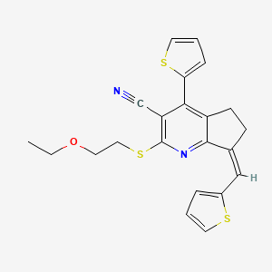 (Z)-2-((2-ethoxyethyl)thio)-4-(thiophen-2-yl)-7-(thiophen-2-ylmethylene)-6,7-dihydro-5H-cyclopenta[b]pyridine-3-carbonitrile
