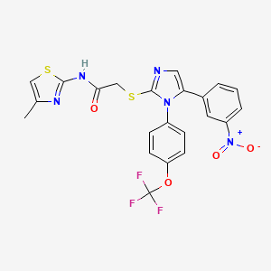 molecular formula C22H16F3N5O4S2 B2840931 N-(4-methyl-1,3-thiazol-2-yl)-2-{[5-(3-nitrophenyl)-1-[4-(trifluoromethoxy)phenyl]-1H-imidazol-2-yl]sulfanyl}acetamide CAS No. 1226445-70-0