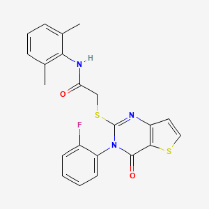 molecular formula C22H18FN3O2S2 B2840952 N-(2,6-dimethylphenyl)-2-{[3-(2-fluorophenyl)-4-oxo-3,4-dihydrothieno[3,2-d]pyrimidin-2-yl]sulfanyl}acetamide CAS No. 1260936-92-2