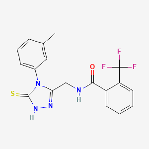 molecular formula C18H15F3N4OS B2840954 N-{[4-(3-methylphenyl)-5-sulfanylidene-4,5-dihydro-1H-1,2,4-triazol-3-yl]methyl}-2-(trifluoromethyl)benzamide CAS No. 391887-19-7