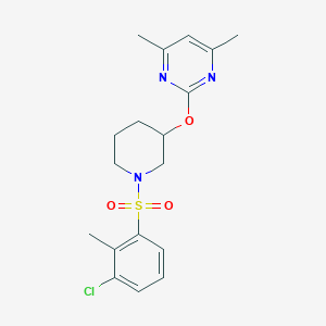 molecular formula C18H22ClN3O3S B2840977 2-((1-((3-Chloro-2-methylphenyl)sulfonyl)piperidin-3-yl)oxy)-4,6-dimethylpyrimidine CAS No. 2097864-22-5