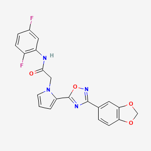 molecular formula C21H14F2N4O4 B2840984 2-{2-[3-(1,3-benzodioxol-5-yl)-1,2,4-oxadiazol-5-yl]-1H-pyrrol-1-yl}-N-(2,5-difluorophenyl)acetamide CAS No. 1260940-62-2