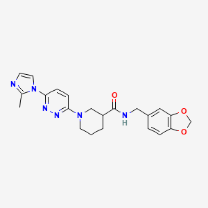 molecular formula C22H24N6O3 B2841073 N-(benzo[d][1,3]dioxol-5-ylmethyl)-1-(6-(2-methyl-1H-imidazol-1-yl)pyridazin-3-yl)piperidine-3-carboxamide CAS No. 1351610-30-4