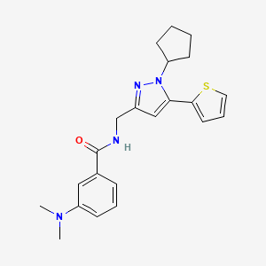 molecular formula C22H26N4OS B2841089 N-((1-cyclopentyl-5-(thiophen-2-yl)-1H-pyrazol-3-yl)methyl)-3-(dimethylamino)benzamide CAS No. 1421475-33-3