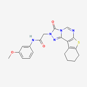 molecular formula C20H19N5O3S B2841122 N-(3-methoxyphenyl)-2-{5-oxo-10-thia-3,4,6,8-tetraazatetracyclo[7.7.0.0^{2,6}.0^{11,16}]hexadeca-1(9),2,7,11(16)-tetraen-4-yl}acetamide CAS No. 1207014-06-9