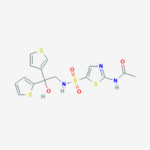 molecular formula C15H15N3O4S4 B2841221 N-(5-{[2-hydroxy-2-(thiophen-2-yl)-2-(thiophen-3-yl)ethyl]sulfamoyl}-1,3-thiazol-2-yl)acetamide CAS No. 2097866-94-7