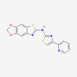 molecular formula C16H10N4O2S2 B2841268 N-[4-(pyridin-2-yl)-1,3-thiazol-2-yl]-4,6-dioxa-10-thia-12-azatricyclo[7.3.0.0^{3,7}]dodeca-1(9),2,7,11-tetraen-11-amine CAS No. 862976-76-9