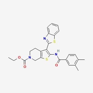 molecular formula C26H25N3O3S2 B2841289 ethyl 3-(1,3-benzothiazol-2-yl)-2-(3,4-dimethylbenzamido)-4H,5H,6H,7H-thieno[2,3-c]pyridine-6-carboxylate CAS No. 887889-16-9