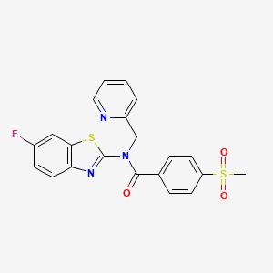 molecular formula C21H16FN3O3S2 B2841327 N-(6-fluoro-1,3-benzothiazol-2-yl)-4-methanesulfonyl-N-[(pyridin-2-yl)methyl]benzamide CAS No. 886938-50-7