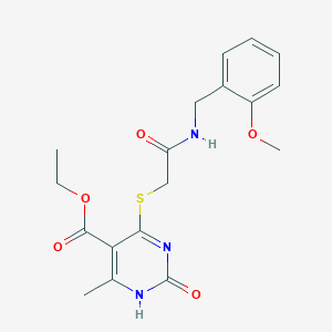 molecular formula C18H21N3O5S B2841340 ethyl 4-[({[(2-methoxyphenyl)methyl]carbamoyl}methyl)sulfanyl]-6-methyl-2-oxo-1,2-dihydropyrimidine-5-carboxylate CAS No. 899727-11-8