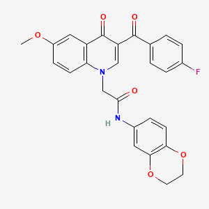 molecular formula C27H21FN2O6 B2841377 N-(2,3-dihydro-1,4-benzodioxin-6-yl)-2-[3-(4-fluorobenzoyl)-6-methoxy-4-oxo-1,4-dihydroquinolin-1-yl]acetamide CAS No. 866342-68-9