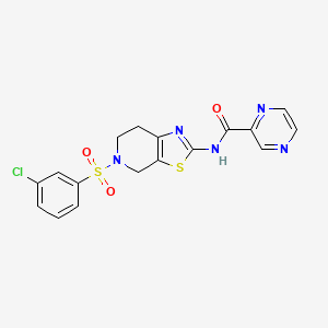 molecular formula C17H14ClN5O3S2 B2841383 N-(5-((3-chlorophenyl)sulfonyl)-4,5,6,7-tetrahydrothiazolo[5,4-c]pyridin-2-yl)pyrazine-2-carboxamide CAS No. 1351641-44-5