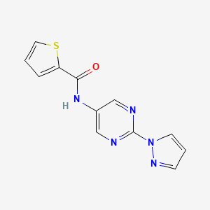 molecular formula C12H9N5OS B2841398 N-(2-(1H-pyrazol-1-yl)pyrimidin-5-yl)thiophene-2-carboxamide CAS No. 1421471-84-2