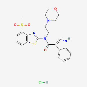 molecular formula C23H25ClN4O4S2 B2841404 N-(4-(methylsulfonyl)benzo[d]thiazol-2-yl)-N-(2-morpholinoethyl)-1H-indole-3-carboxamide hydrochloride CAS No. 1351661-67-0