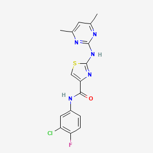 molecular formula C16H13ClFN5OS B2841409 N-(3-chloro-4-fluorophenyl)-2-[(4,6-dimethylpyrimidin-2-yl)amino]-1,3-thiazole-4-carboxamide CAS No. 1251575-37-7